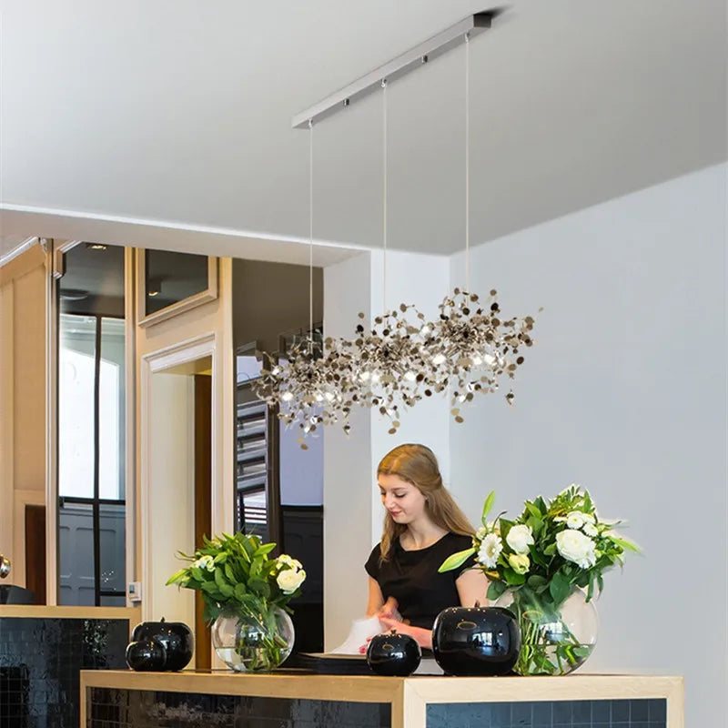 Leaf Sequin Ceiling Chandelier for Modern Living Room, Restaurant, Bar, and Shop Window