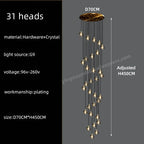 Black & Gold Crystal Chandelier LED Pendant Light Fixture Loft Staircase Lighting