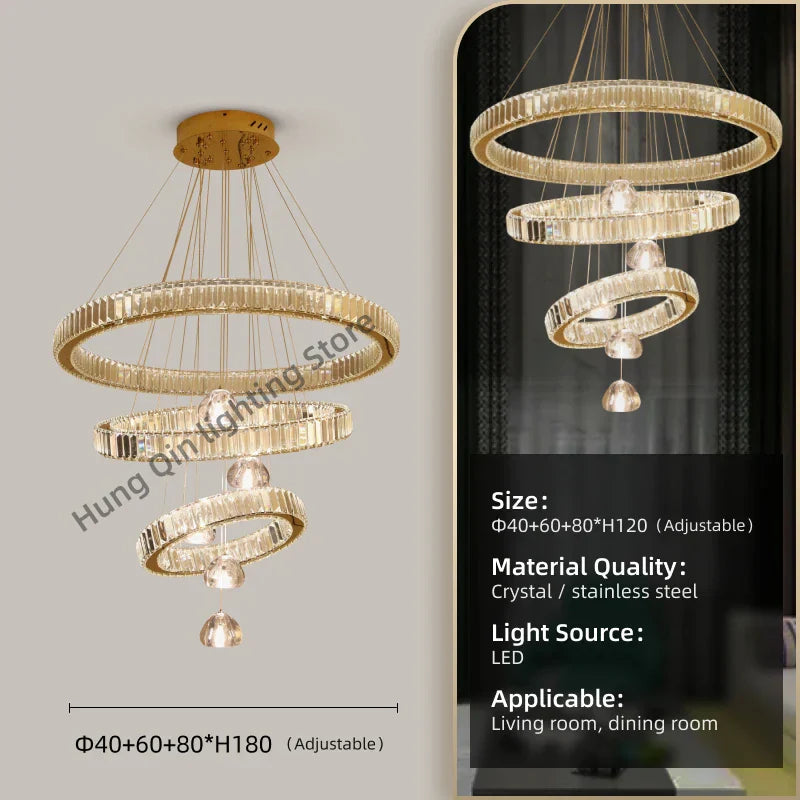 Luxury Crystal Ring Chandelier - Elegant Pendant Light Fixture for Living Room