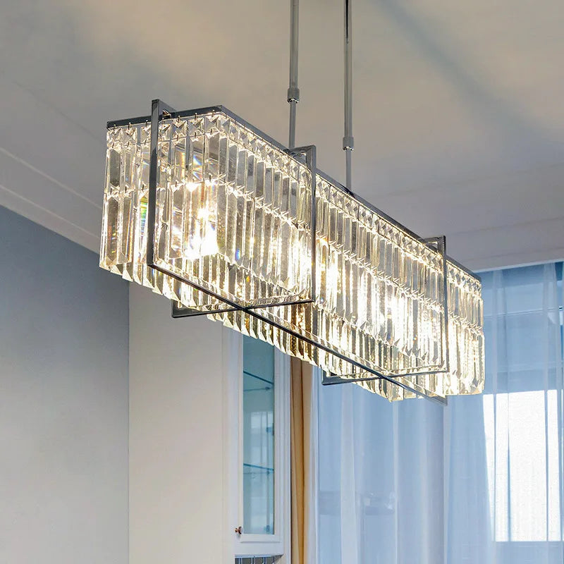 Modern Crystal Chandelier for Living, Dining, and Bar - New Light Rectangular Design