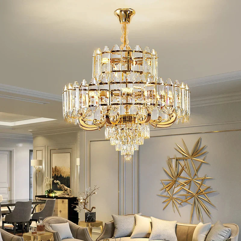 Crystal Chandelier: American Luxury LED Pendant for Living Room, Dining Room, and Bedroom