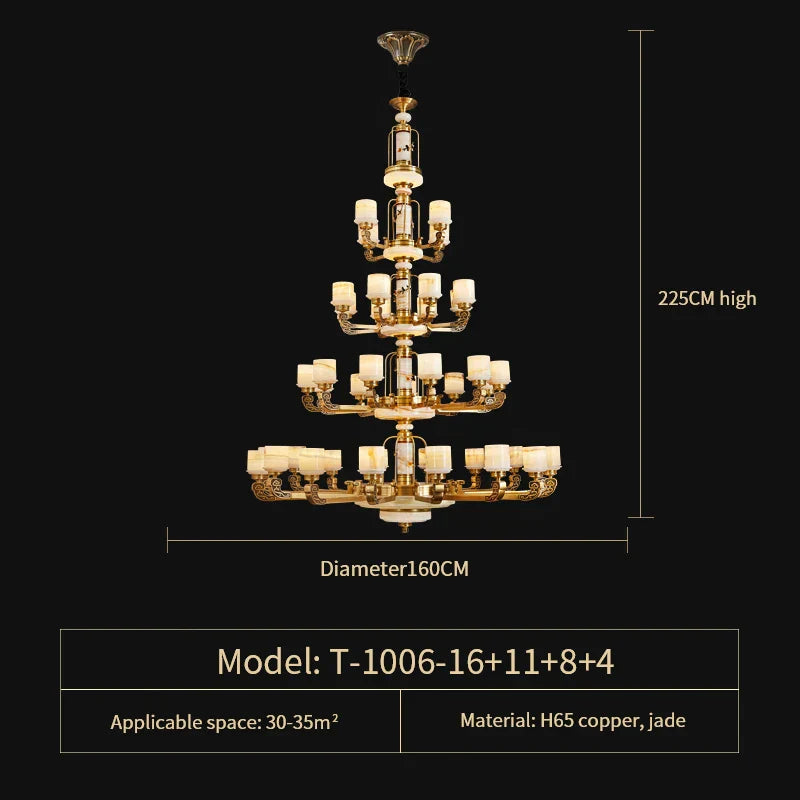 Luxury All Copper Jade Chandelier for Living Room Restaurant Villa Hall