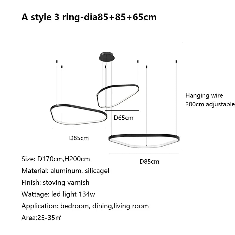 Geometric Ring LED Chandelier: Nordic Minimalist Pendant Light for Living, Dining, Bedroom