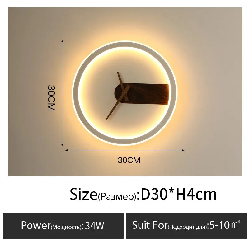 Nordic Wall Lamp Clock Modern Silent Bedroom Decor Lighting