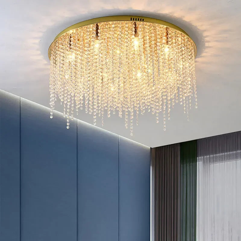 Crystal Chandelier: Luxury Gold Ceiling Light Fixture for Living Room, Bedroom - LED Square Design