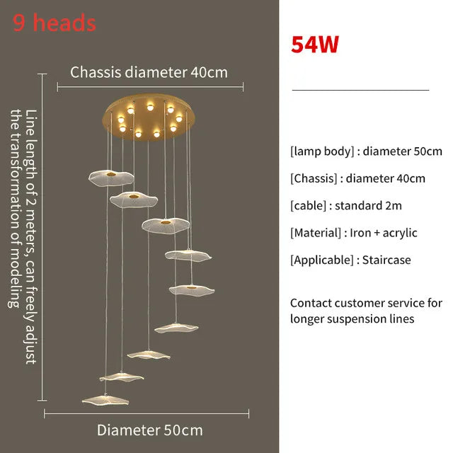 Lotus Leaf LED Pendant Chandelier for Staircase & Living Room Beauty