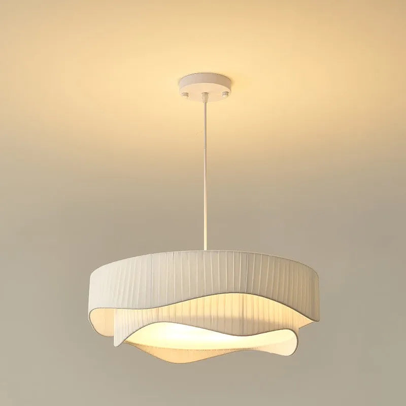 Creamy Style E27 Chandelier Bedroom Pendant Lights: Minimalist White Fabric LED Lamps