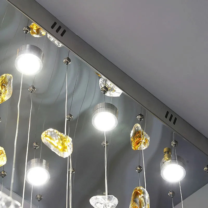 Stone LED Pendant Chandelier: Modern Luxury Crystal Lighting for Living Room
