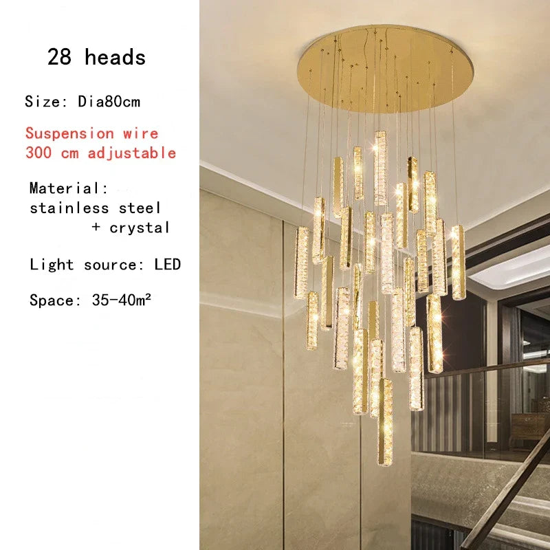 Luxury LED Crystal Spiral Staircase Chandelier for Duplex Villa | Elegant Restaurant Decor
