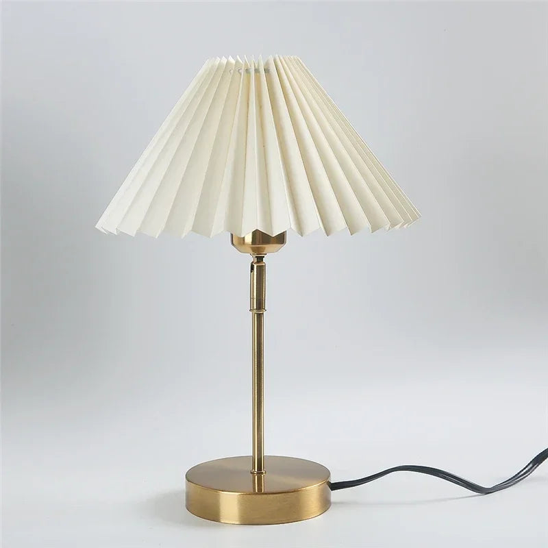 Adjustable Pleated Table Lamp Nordic Retro LED Desk Light for Living Room Bedroom