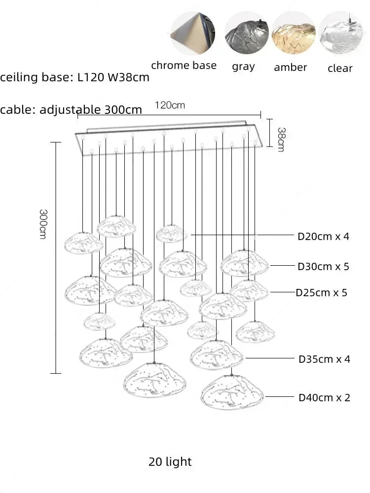 Glass LED Chandelier Lighting for Modern Stairs, Dining Room, and Home Bar