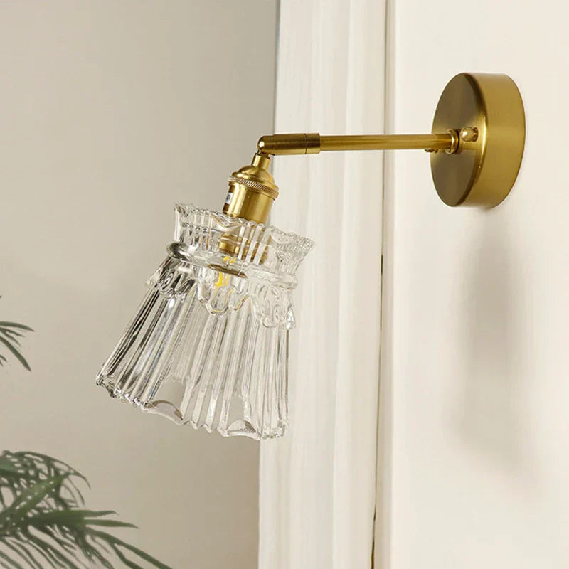 Brass Mirror Wall Sconce with Glass Shade for Bedroom and Living Room