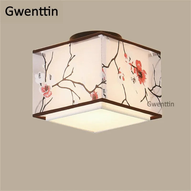 Vintage Linen Fabric Ceiling Light: Chinese Style LED Lamp for Home Decor