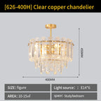 Luxury Copper Crystal Chandelier Light for Living Room and Bedroom