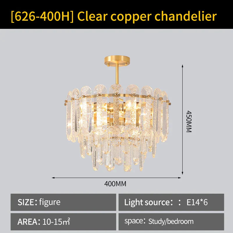 Luxury Copper Crystal Chandelier Light for Living Room and Bedroom