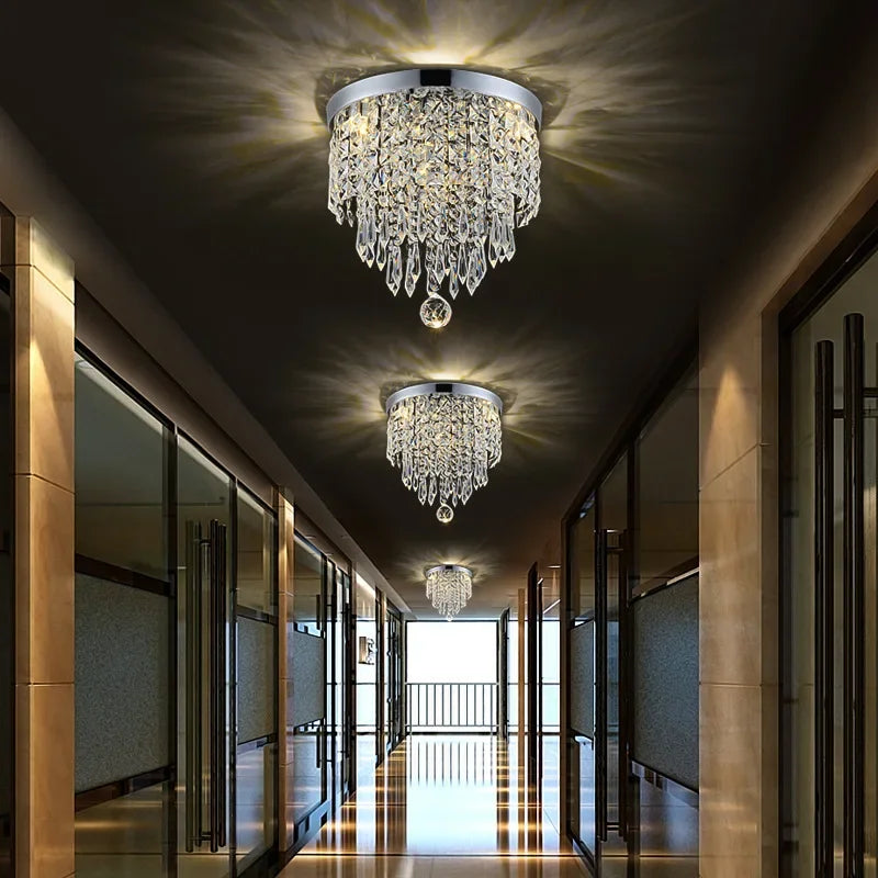 Crystal Led Chandelier: Small Luxury Gold/Silver Ceiling Light for Home Living Room Hallway