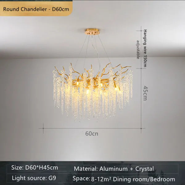 Crystal Branch Chandelier: Elegant French Style Ceiling Light for Living & Dining Room