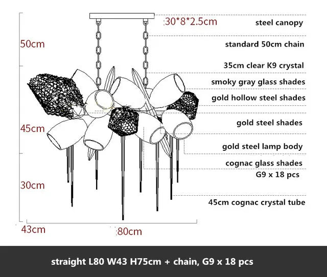 Modern Luxury Glass Chandelier for Duplex Stairs Living Room Art Metal Lighting