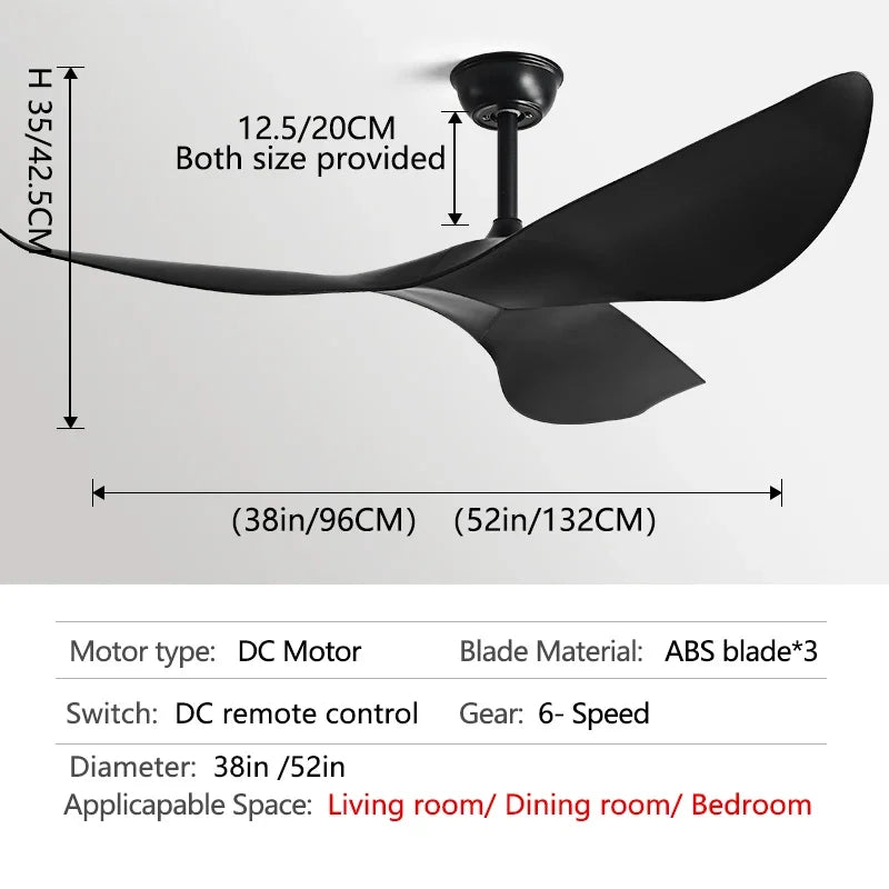 52 Inch DC Ceiling Fan with Remote Control for Living Room and Office