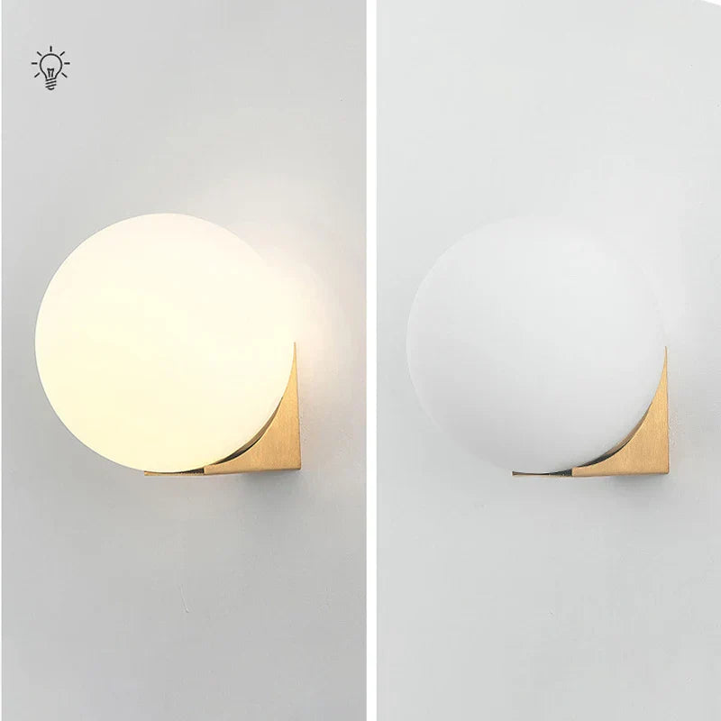 Scandinavian Brass Wall Sconce Glass Shade for Modern Living Room Lighting