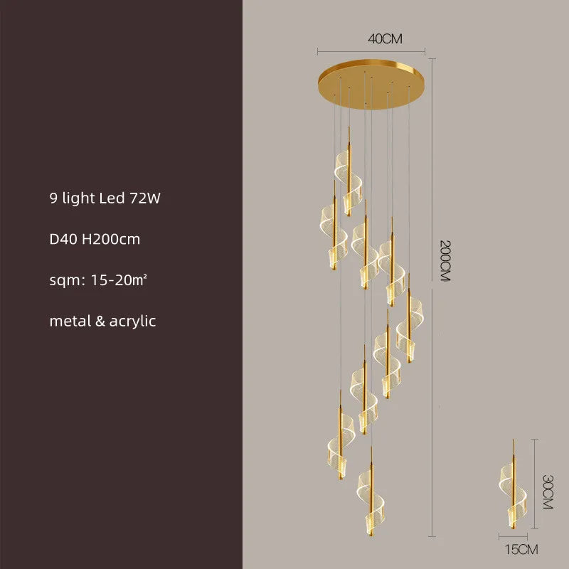 Modern Gold Acrylic Spiral Stairs Led Chandelier Pendant Light