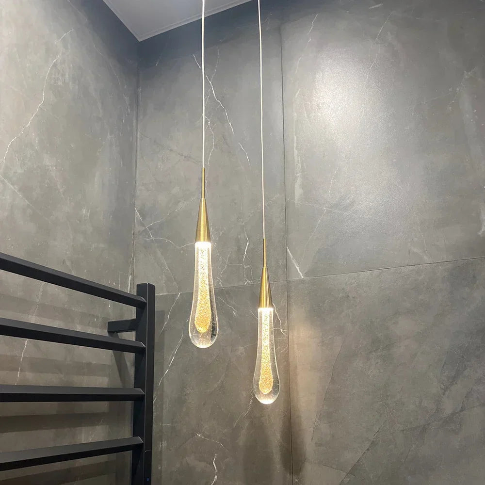 Tear Drop Crystal Glass LED Pendant Light Chandelier for Restaurant, Bar, and Staircase