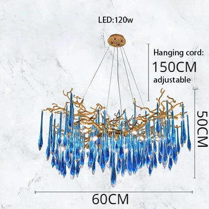 Blue Crystal Chandelier: Luxe Living Room LED Lighting