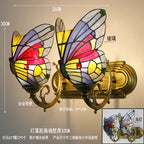 Butterfly Glass Sconces LED Wall Lamps Tiffany Mediterranean Bedroom Lighting