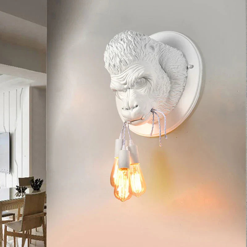 Gorilla Resin Wall Lamp: Modern Retro Animal LED Home Decor Bedside Lighting