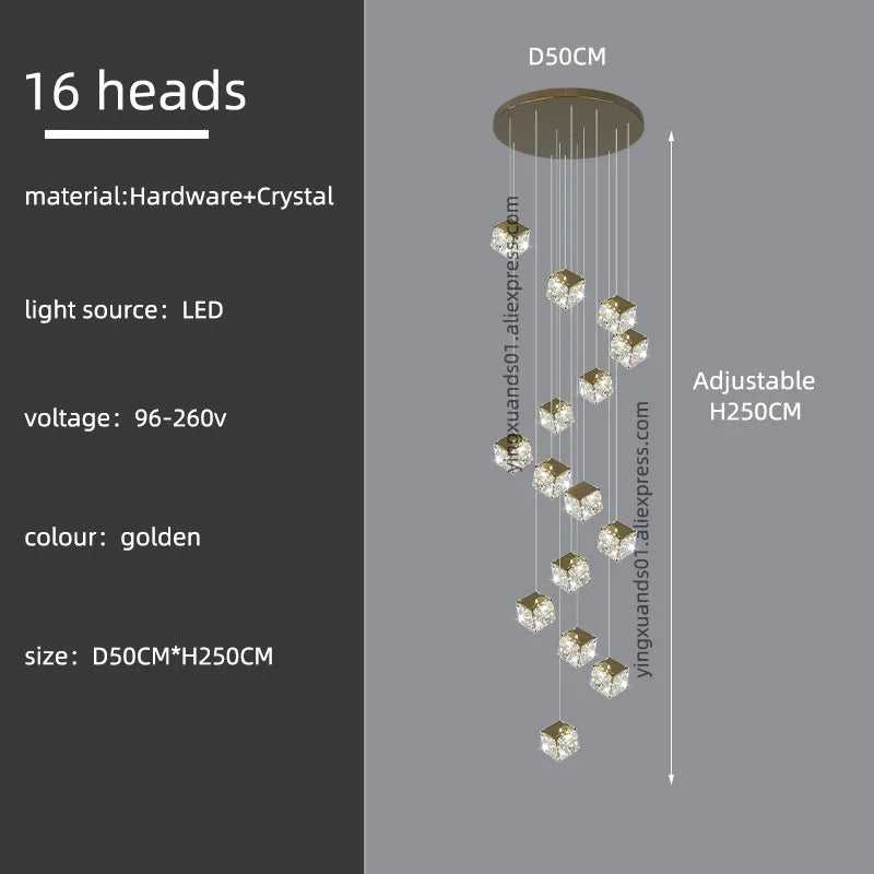 Crystal Modern Chandelier for Living Room Luxury Loft LED Lighting Staircase Chandelier