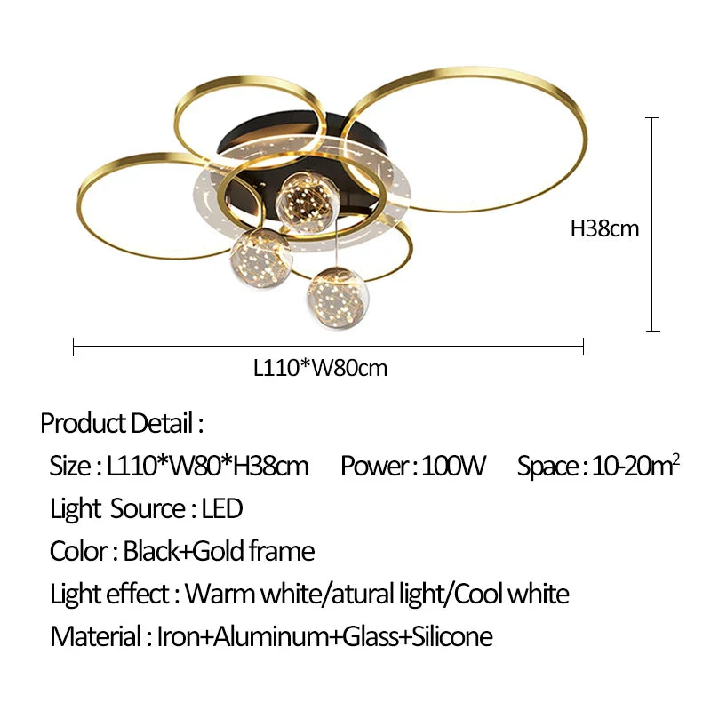 Rings Circle Ceiling Light for Living Dining Bedroom Decor