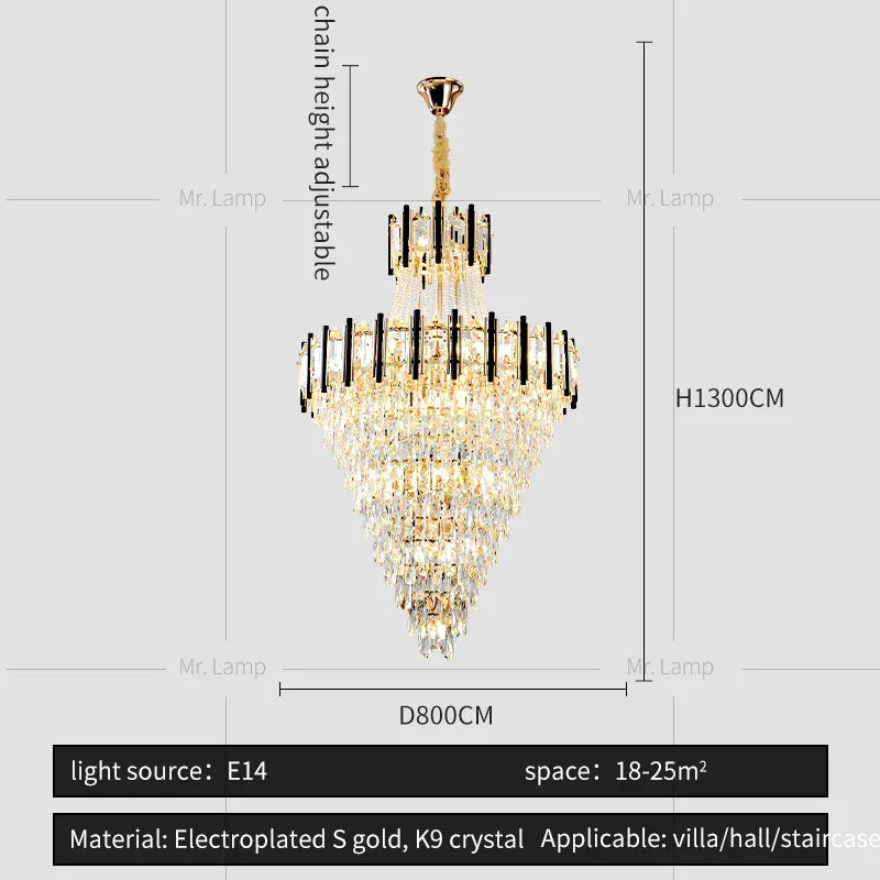 Crystal Chandelier Light: Villa Living Room Luxury Loft Spiral Staircase Long Chandelier