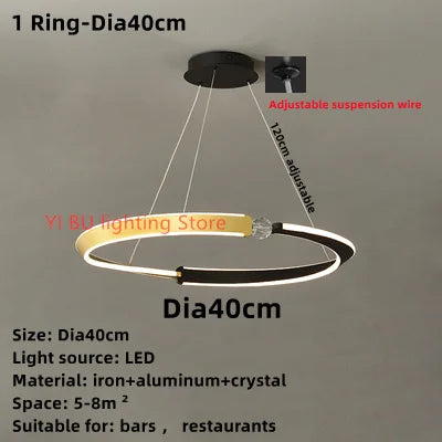 Black Gold LED Ceiling Chandelier Crystal Decorative Pendant Lamp for Dining Room Bedroom