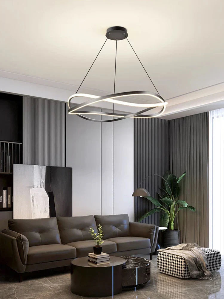 Minimalist Curve Ring LED Pendant Light for Living Dining Bedroom Chandelier