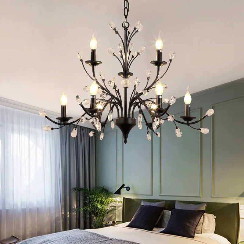 Crystal Chandelier: Modern LED Pendant Lamp for Living, Dining, Bedroom, Kitchen. Vintage American Style.