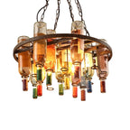 Rust Metal Wine Bottle Chandelier for Cafe LOFT Bar Lighting