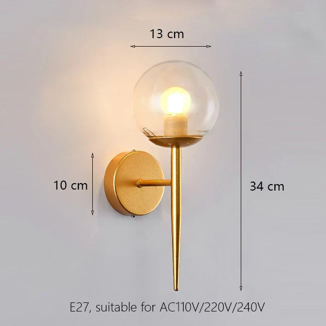 Iron Wall Lamp with Glass Ball, Elegant Sconce Light for Home Stairs and Reading