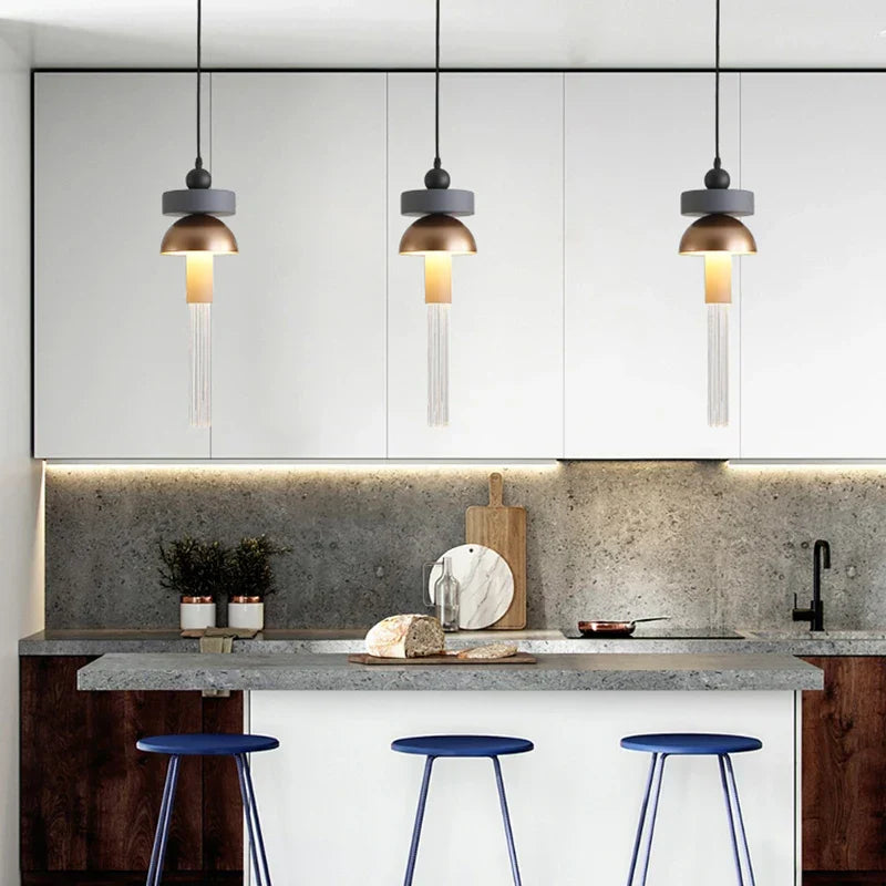 Children's Room Glass Pendant Light Bedrooms Bedside Chandelier Metal Dining Table Lamp