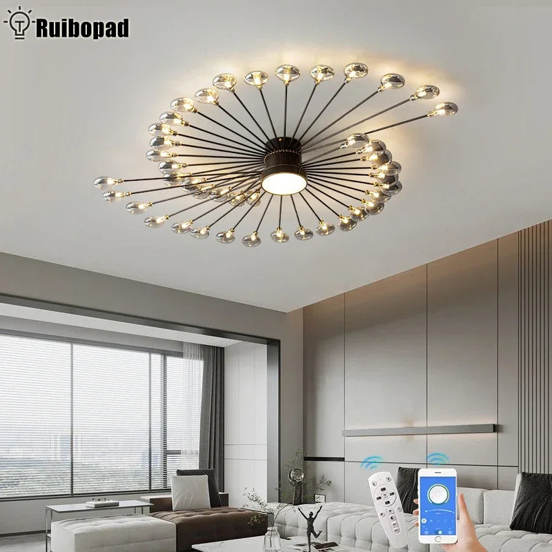 Copper Fireworks LED Ceiling Chandelier for Modern Bedroom and Living Room Decor