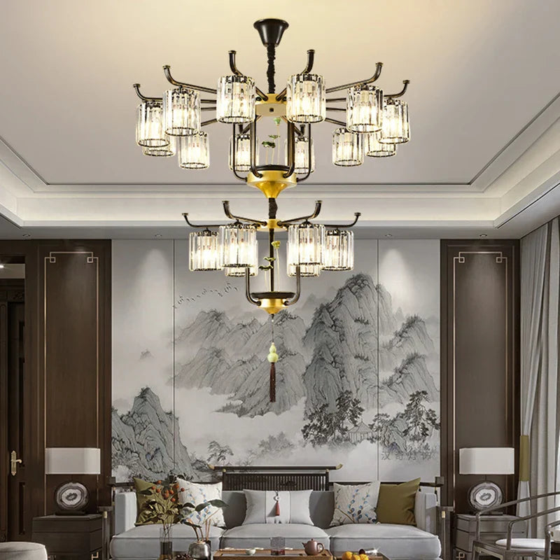 Luxury Crystal Chandelier: Modern Chinese Villa Living Room Lighting