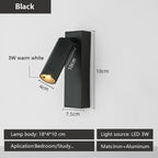 Rotatable 3W LED Wall Sconce Lamp for Bedroom, Hotel - Modern, Black, White