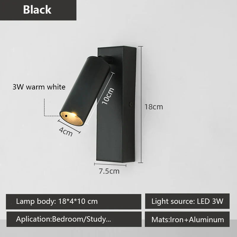 Rotatable 3W LED Wall Sconce Lamp for Bedroom, Hotel - Modern, Black, White