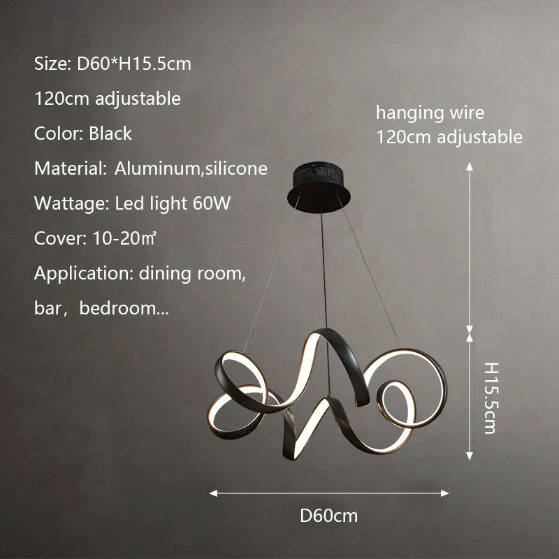 Creative Twisted LED Chandelier for Living Room Bedroom Lighting