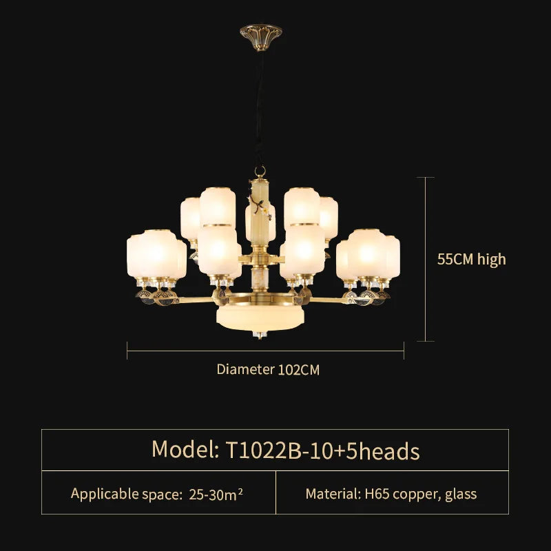 Copper Jade Chandelier: Elegant Wind Light for Living Room, Restaurant, or Tea Room