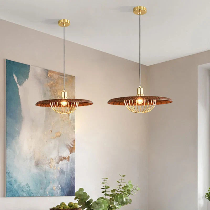 Walnut Metal Saucer Pendant Light - LED Hanging Lamp for Modern Home Decor