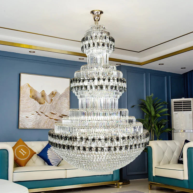 Crystal Chandelier Luxury Duplex Building Hollow Luxury Lamp