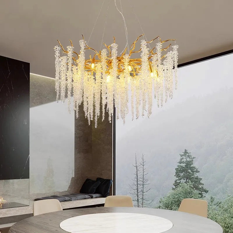 Crystal Branch Chandelier: Elegant French Style Ceiling Light for Living & Dining Room
