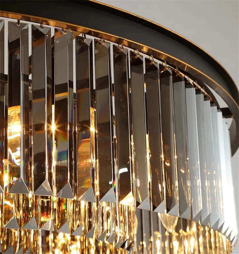 Modern Crystal Black Ceiling Light E14 LED Round Lamp for Home Dining Bedroom