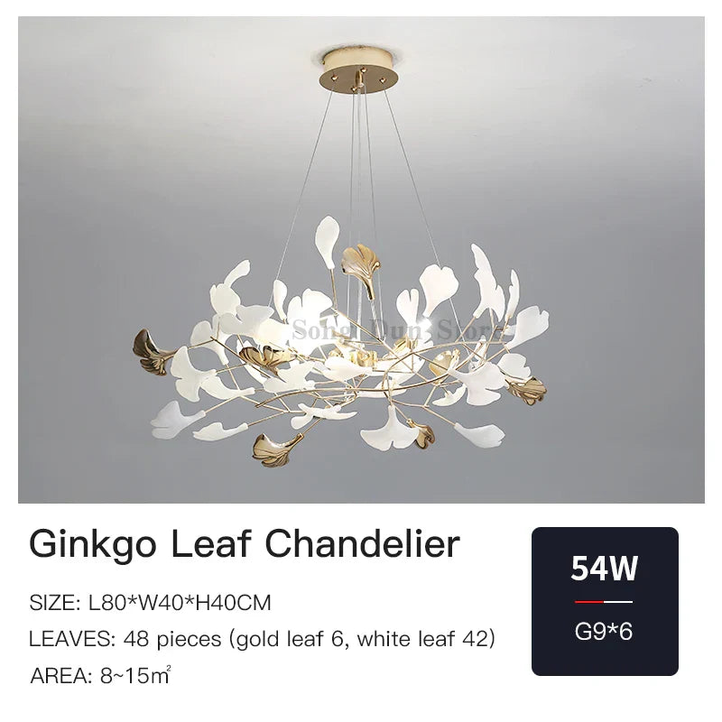 Ginkgo Leaf Chandelier: Elegant Nordic Art Luxury for Dining Room, Bedroom, Living Room