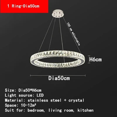 Round Crystal Ceiling Chandelier for Kitchen Dining Room LED Lighting Fixtures